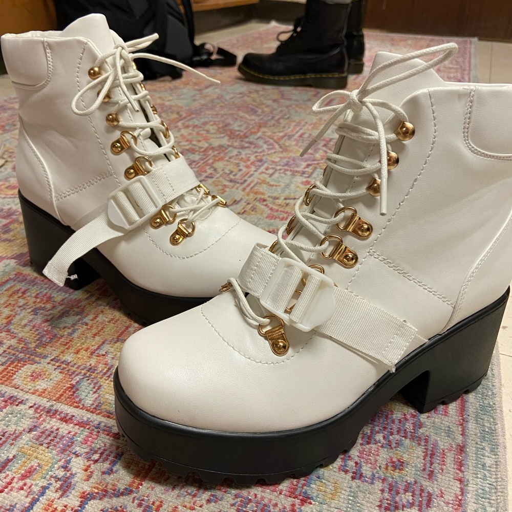 White Leather Platform Boots